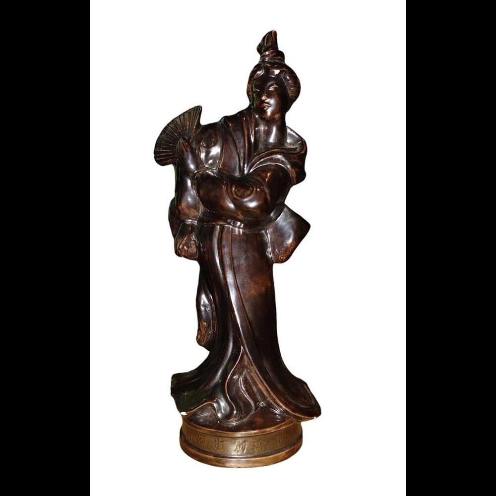 Geisha Porcelain Ceramic “Madam Butterfly” Statue VTG Bronze Glazed Kimono 1988
